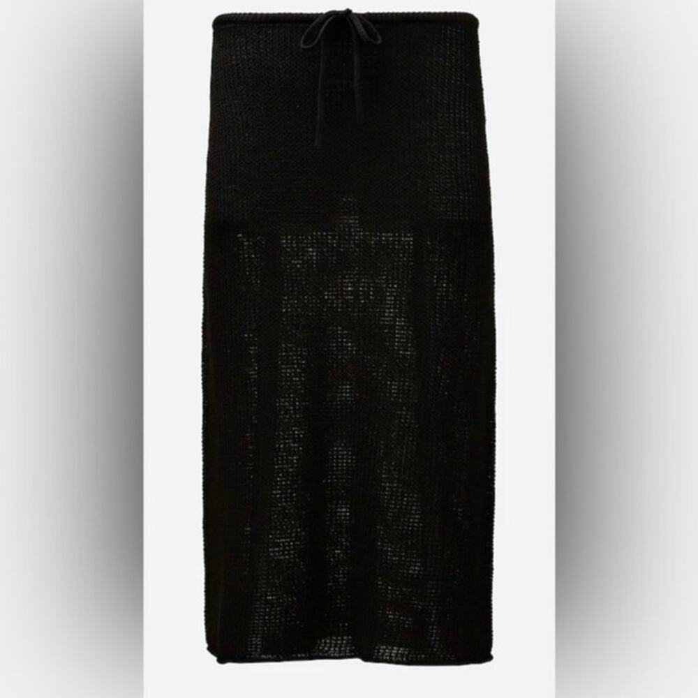 Onia Black 100% Linen Knit Crochet Low Rise Semi Sheer Pull On Midi Skirt S - Picture 11 of 11